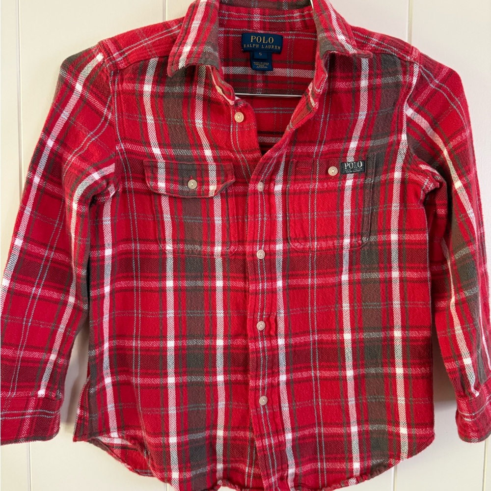 Kids vintage Polo by Ralph Lauren Red and Gray Button Down Shirt